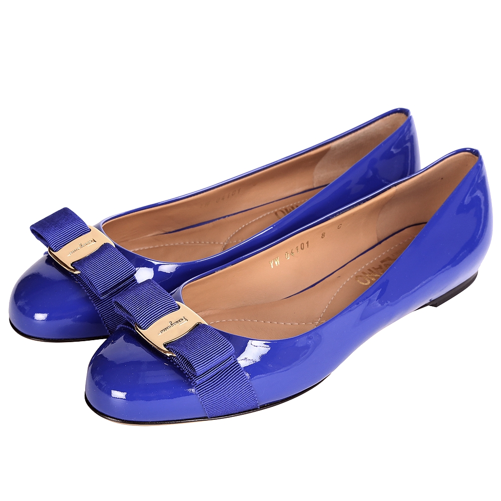 Salvatore Ferragamo VARINA 漆皮娃娃鞋(藍色)