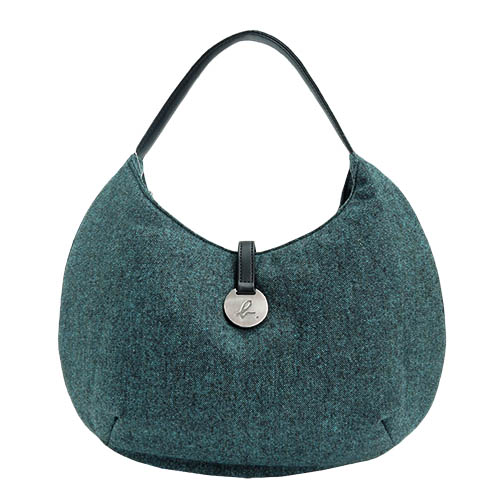 agnes b. VOYAGE 圓牌素面棉布手提包(墨綠)