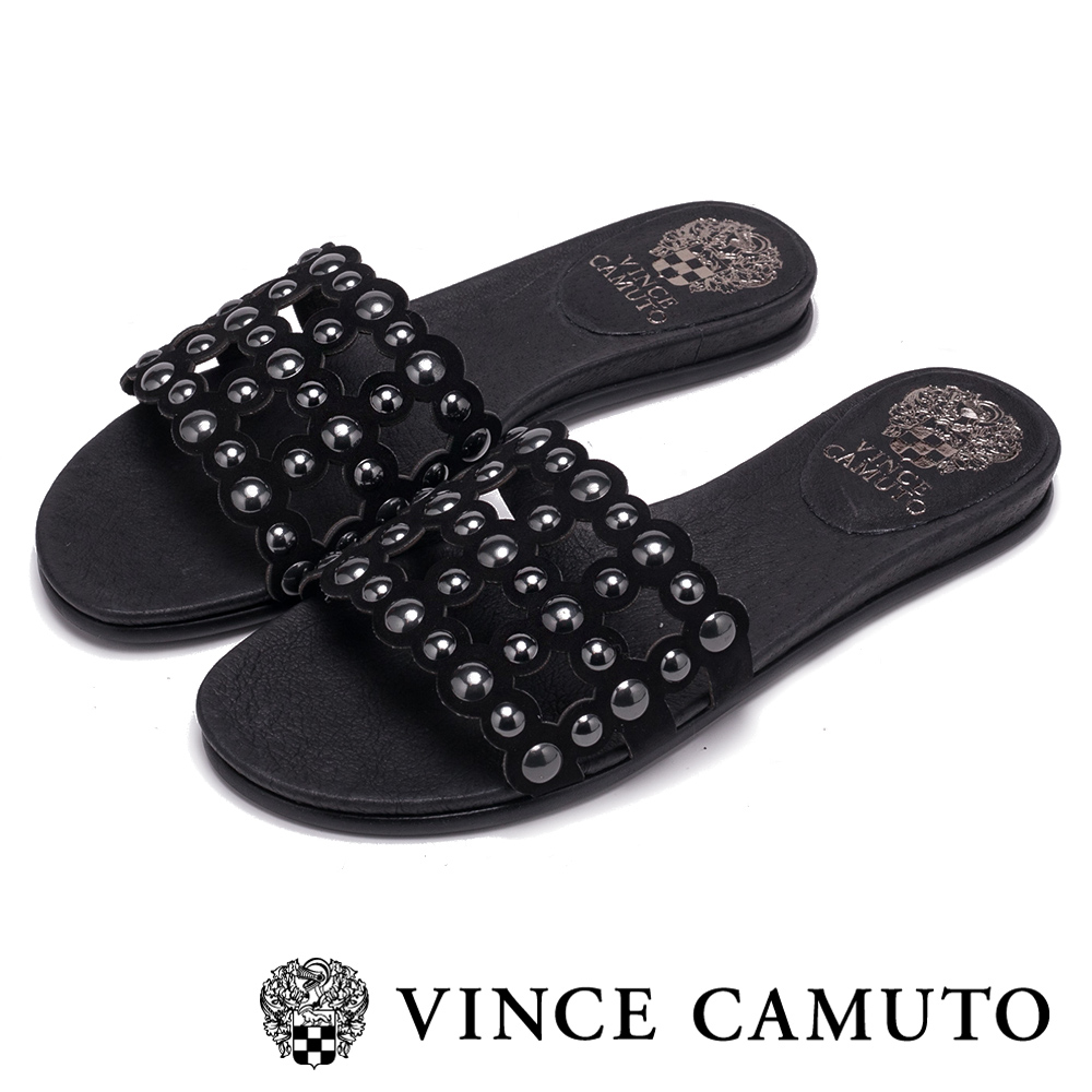 Vince Camuto 高雅素色圓撞釘平底拖鞋-黑色