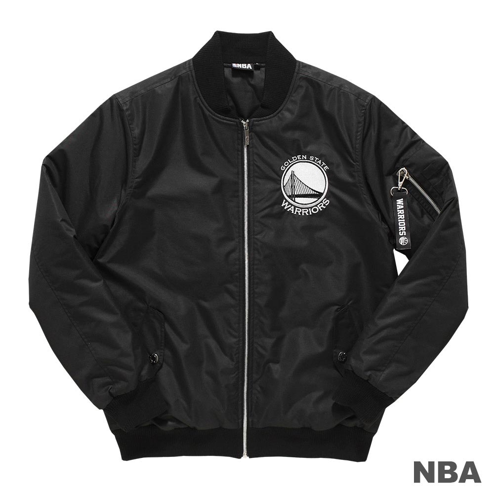 NBA-金州勇士隊繡花MA-1合身版鋪棉外套-黑 (男)