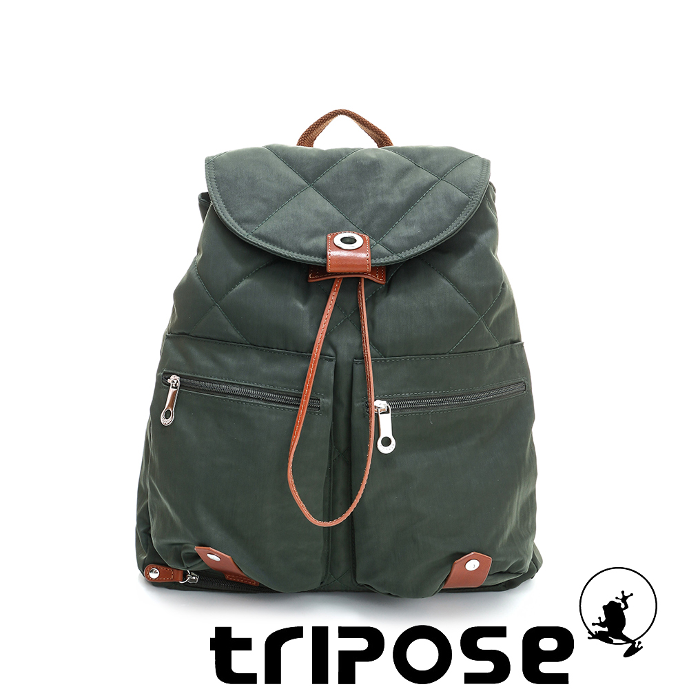 tripose 限量暖款-英倫時尚菱格尼龍後背包-(大) 歡樂綠