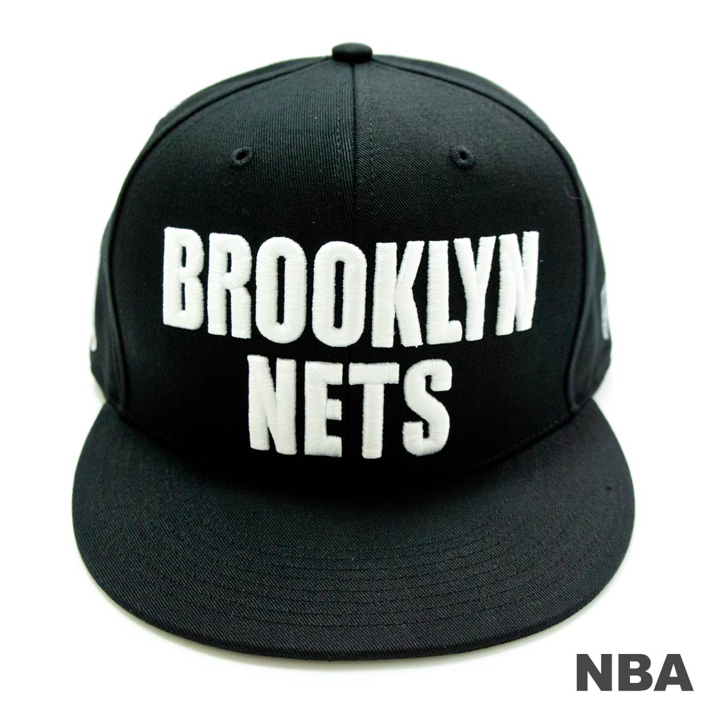NBA-布魯克林籃網隊文字款可調式嘻哈帽-黑