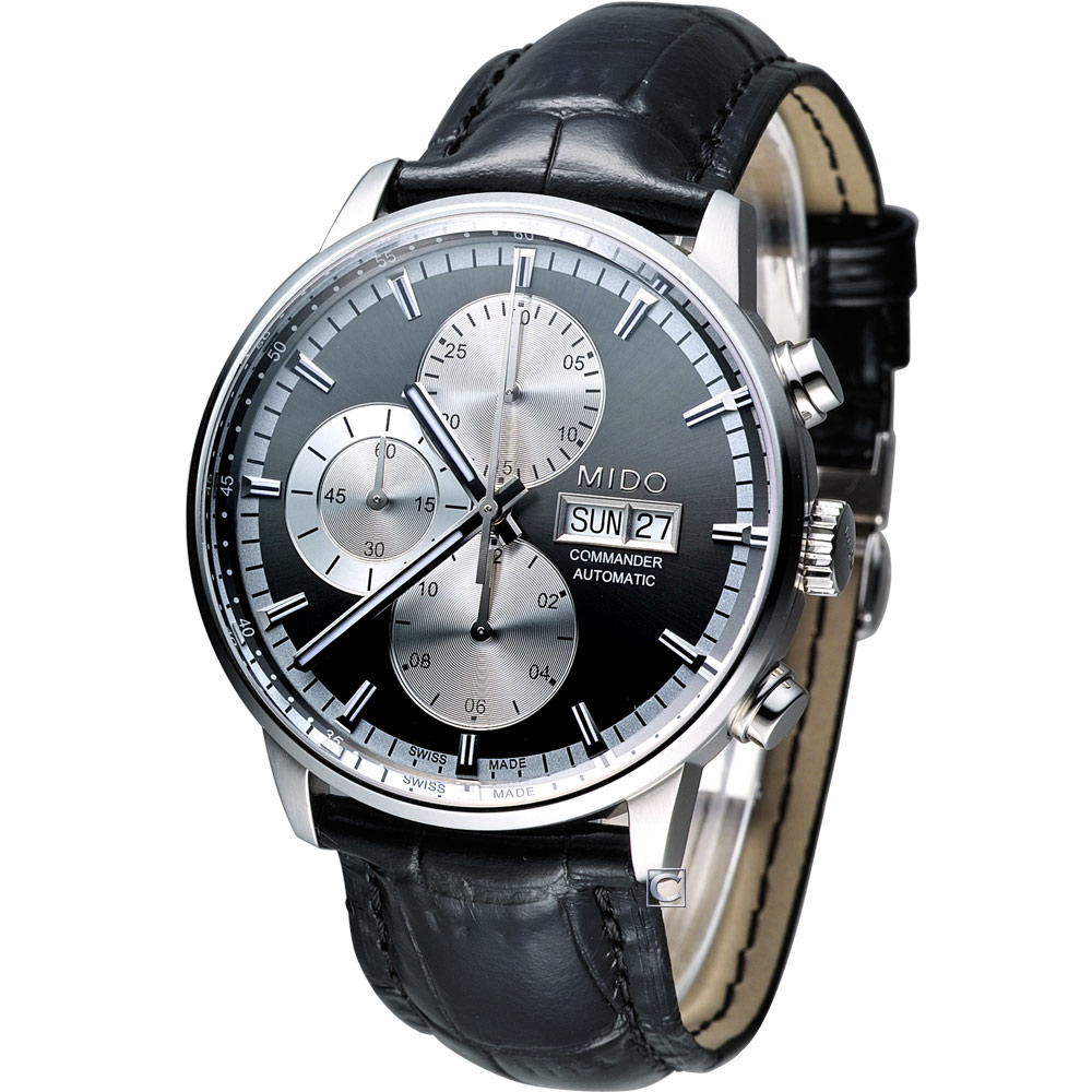 【MIDO 美度】官方授權經銷商M2 Commander 指揮官系列計時機械腕錶-灰黑/42.5mm