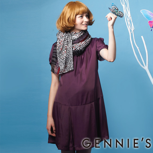 Gennies奇妮-夢幻紫絲質感飄逸洋裝(G1212)
