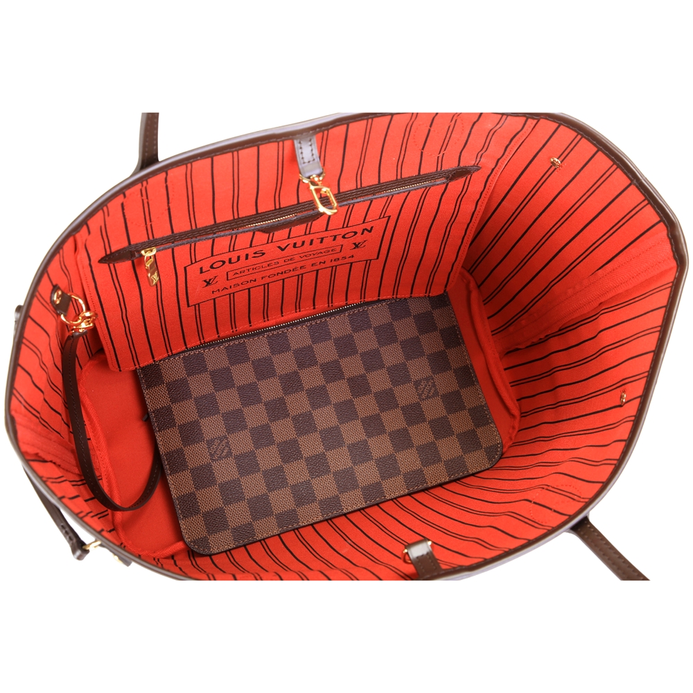 LV N41358 Damier Neverfull MM 經典棋盤格肩背購物包(咖啡色), LV路易威登