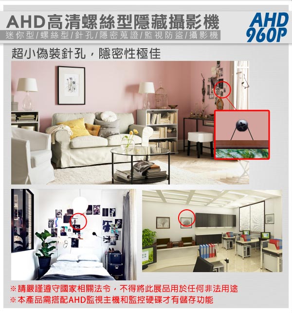 監視器攝影機 - KINGNET AHD 960P 偽裝螺絲型針孔 黑色 迷你針孔攝影鏡