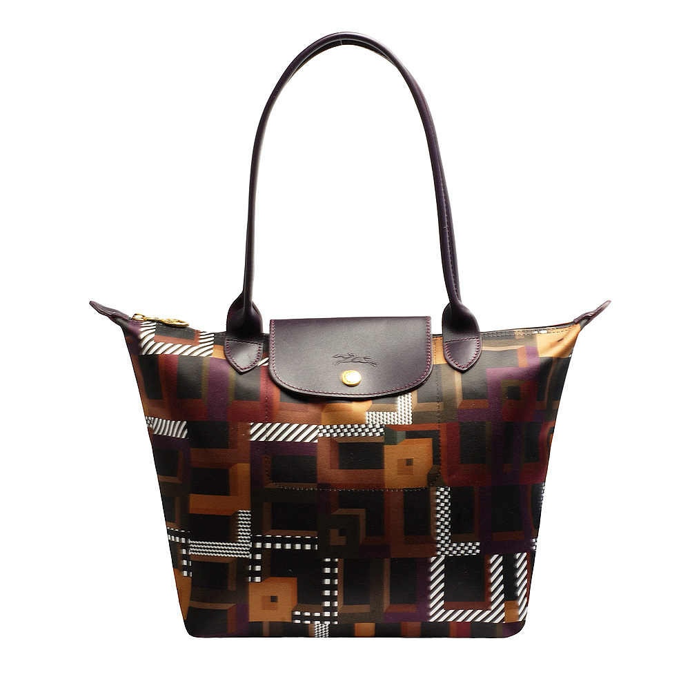 LONGCHAMP Le Pliage Artwalk普普風印花長把購物包(小-黑加侖子)