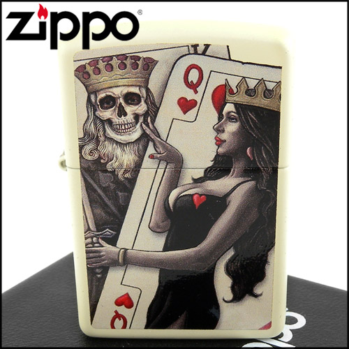 ZIPPO 美系~Skull King Queen Beauty-撲克骷髏國王與皇后設計