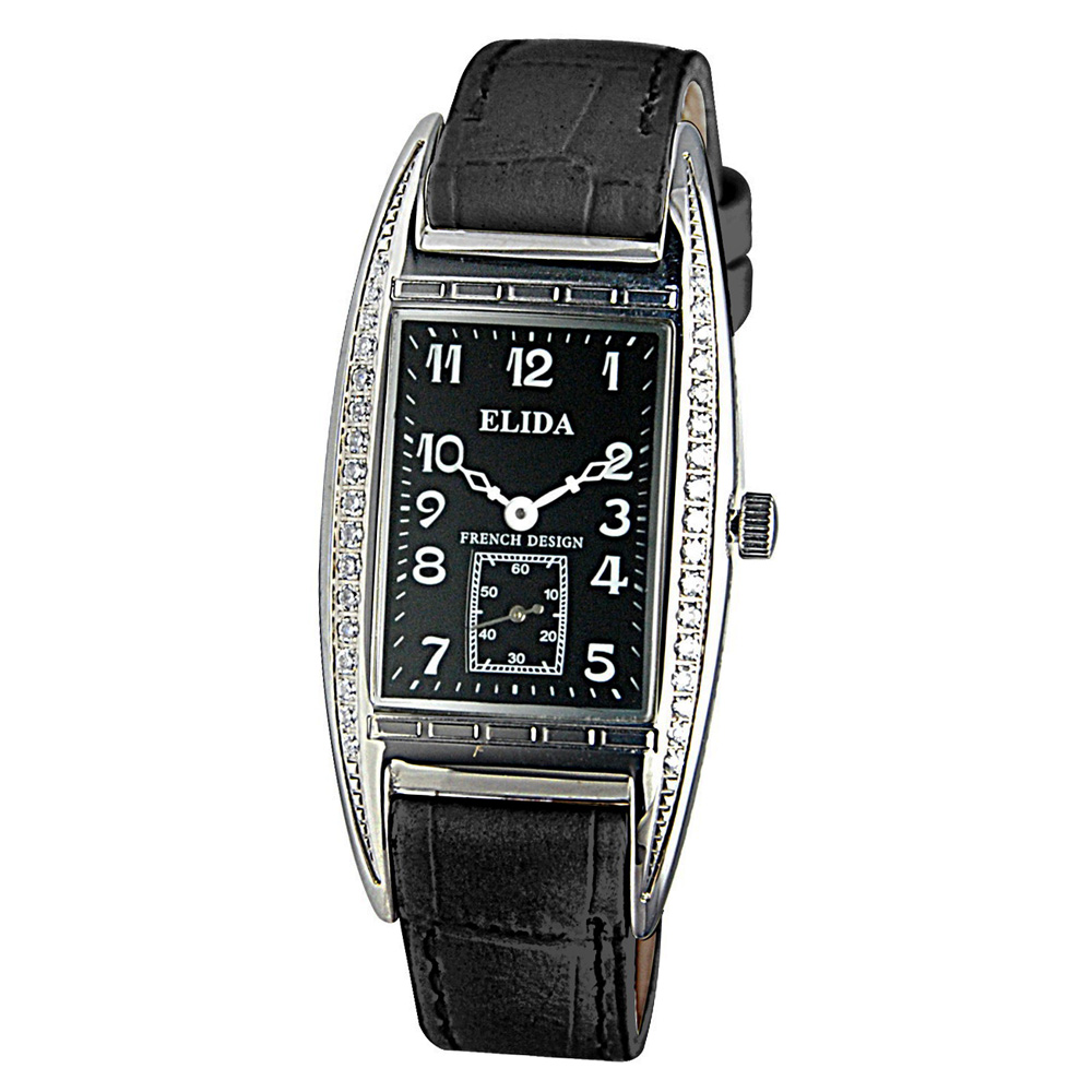 ELIDA 晶鑽時尚系列皮帶錶-黑/30mm