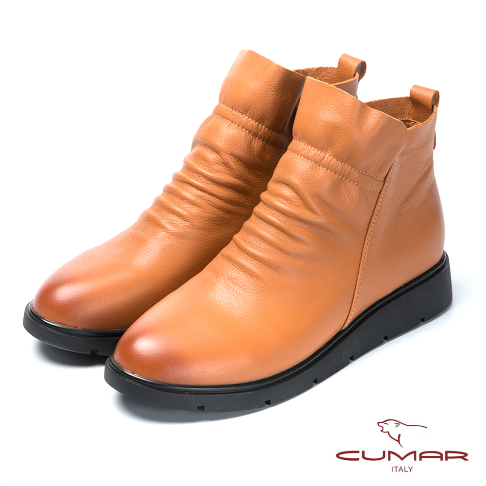 CUMAR舒適真皮 簡約風格造型短靴-棕色
