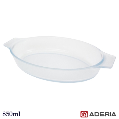 ADERIA 日本進口橢圓陶瓷塗層耐熱玻璃烤盤850ml