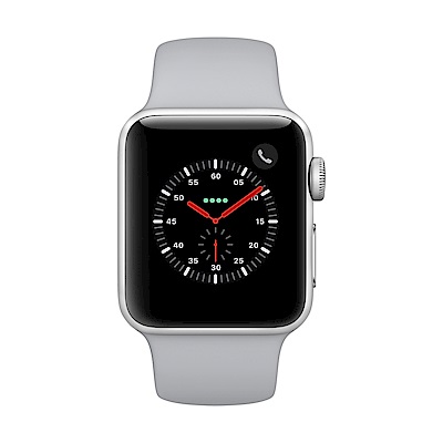 Apple Watch Series 3 行動網路,38mm銀色鋁金屬錶殼/薄霧灰運動錶帶