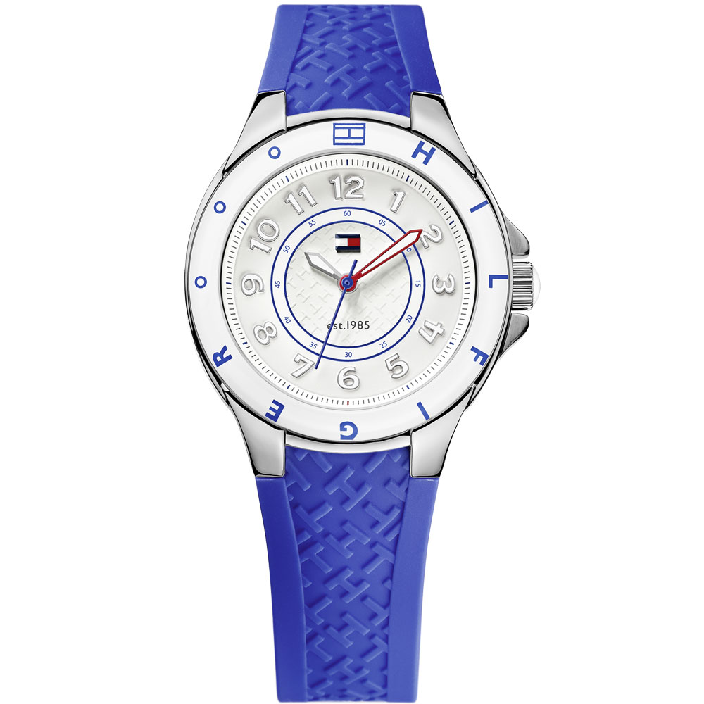 TOMMY HILFIGER 洋溢色彩時尚腕錶-銀x藍/34mm