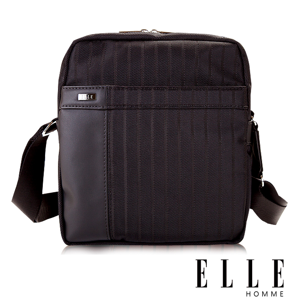 ELLE HOMME - 男士優雅 極致橫條紋 立體方形休閒側背包設計 - 黑