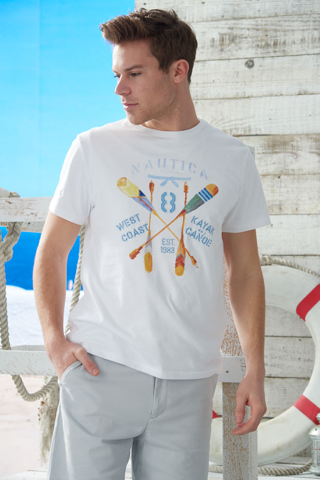 Nautica 陽光型男划槳圖案短袖T恤 -白