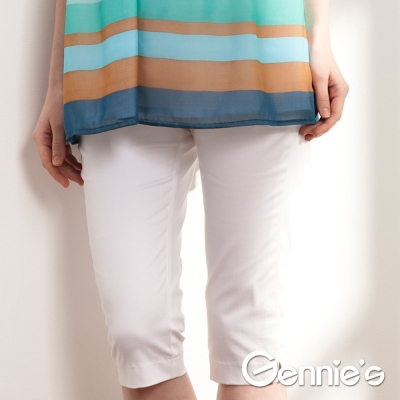 【Gennie’s奇妮】素面彈性窄管孕婦七分褲  (C4506)-白