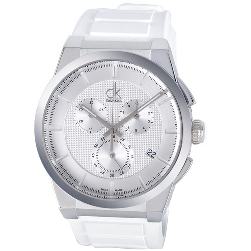 cK Dart 炫白運動風計時橡膠圈腕錶-45mm