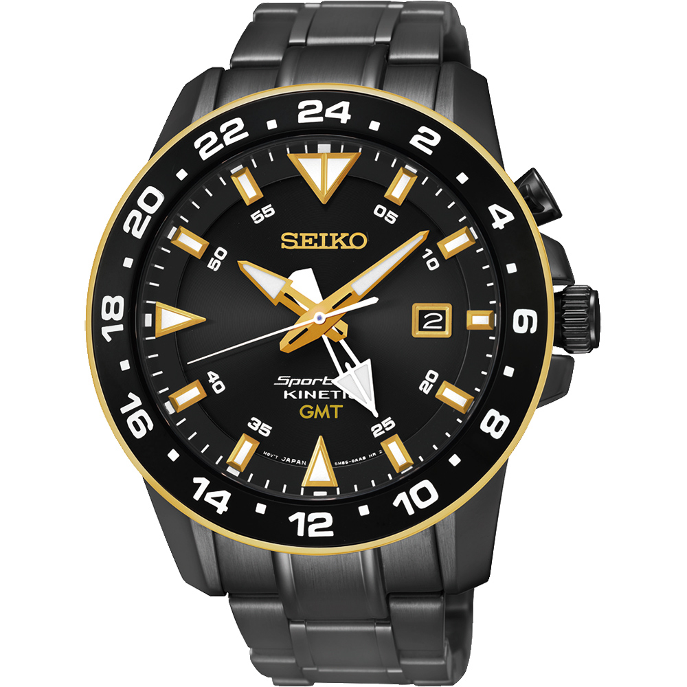 SEIKO Sportura GMT 二地時間專業人動電能腕錶-黑/44mm