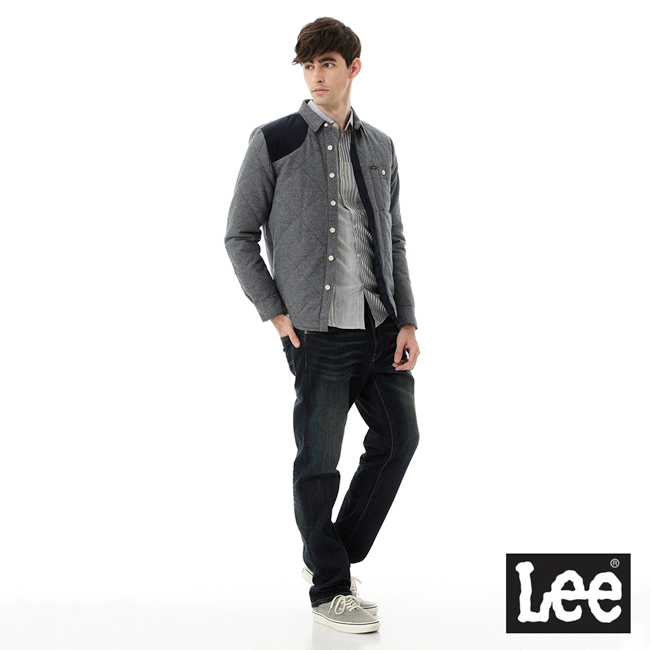 Lee 羽絨外套 襯衫式絨布拼接 -男款-麻花藍