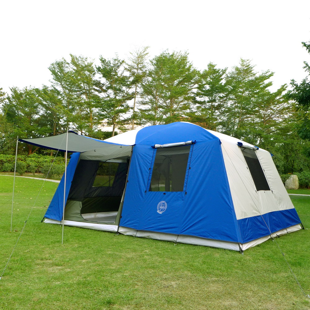 LIFECODE《二房一廳》抗紫外線超大8人帳篷(二門四窗)-藍色
