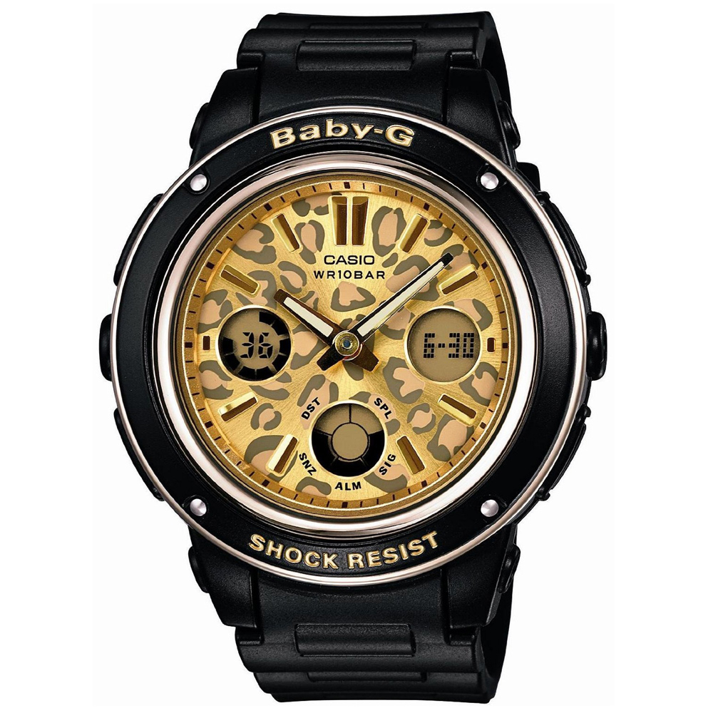 BABY-G 狂野豹紋個性風格休閒錶-豹紋金x黑/42.8mm