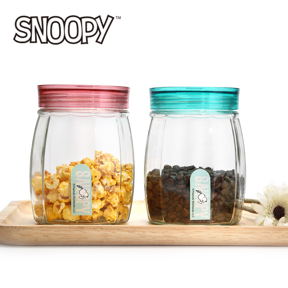 SNOOPY史努比 馬卡龍玻璃保鮮組1000ml-2入/組(8H)