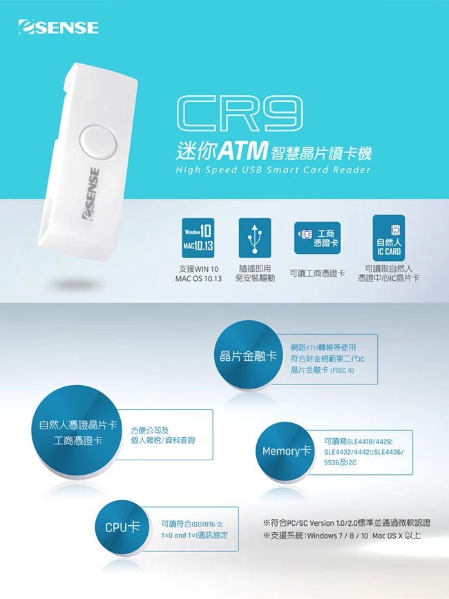 Esense CR9 迷你ATM智慧晶片讀卡機(17-SCR690)