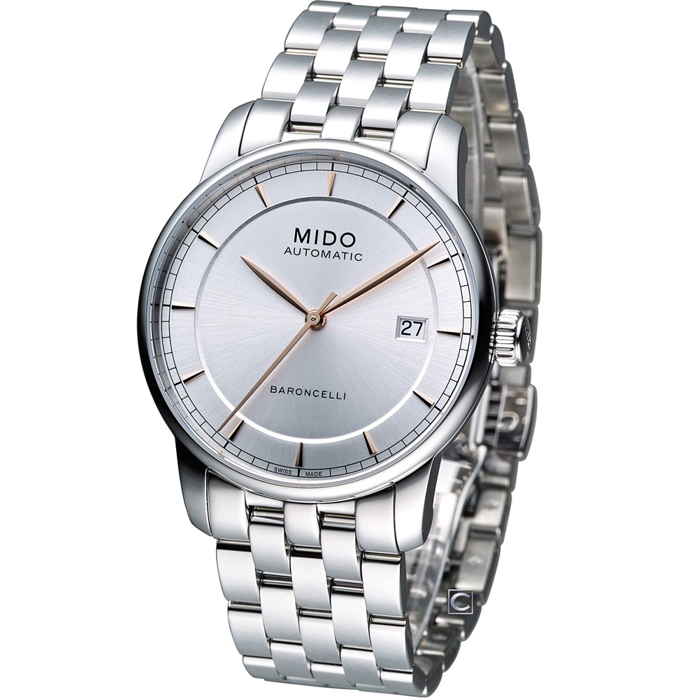 【MIDO 美度】官方授權經銷商M2 Baroncelli 永恆系列復刻紳士腕錶-銀白/38mm