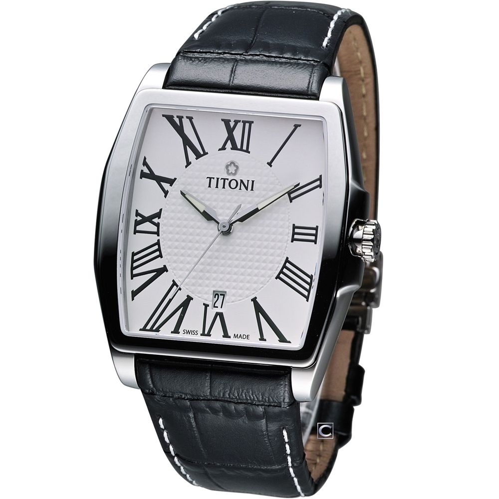 TITONI WALL STREET 機械皮帶腕錶-白/39mm