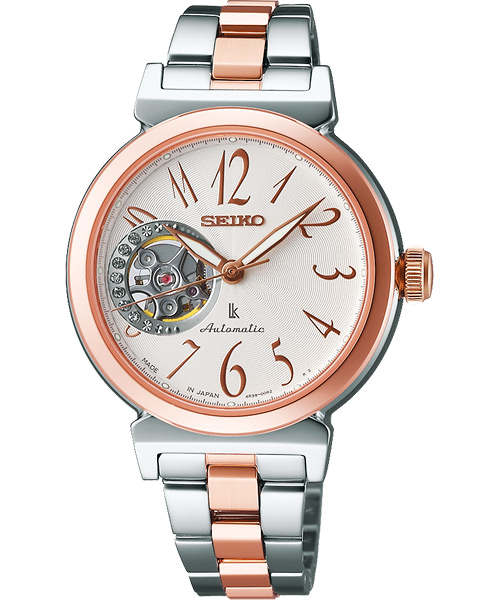 SEIKO LUKIA 甜蜜心鏤空晶鑽機械腕錶(SSA896J1)-銀x雙色版/32mm