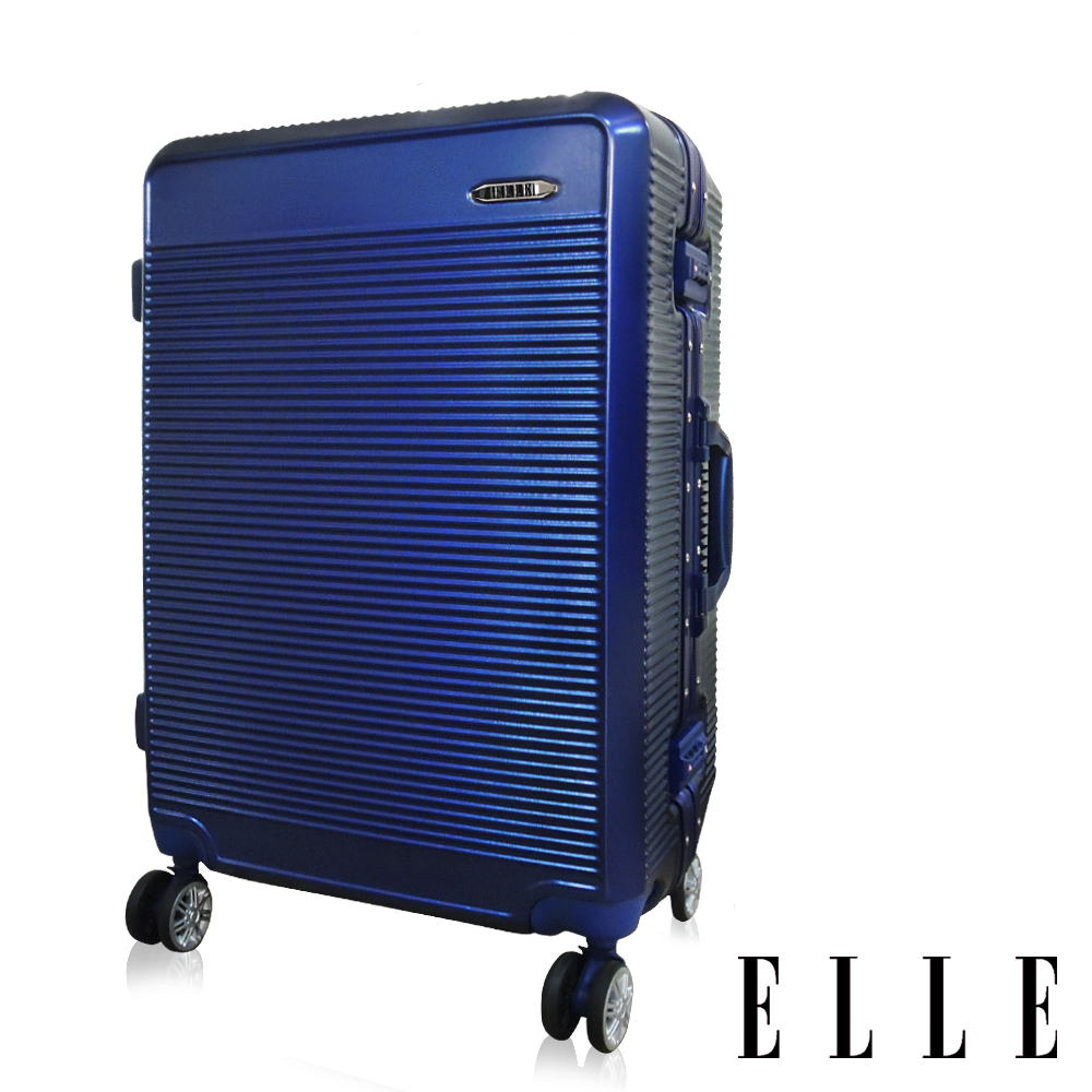 福利品 ELLE 29吋霧面橫條紋輕量防刮平框行李箱/旅行箱- 深藍色