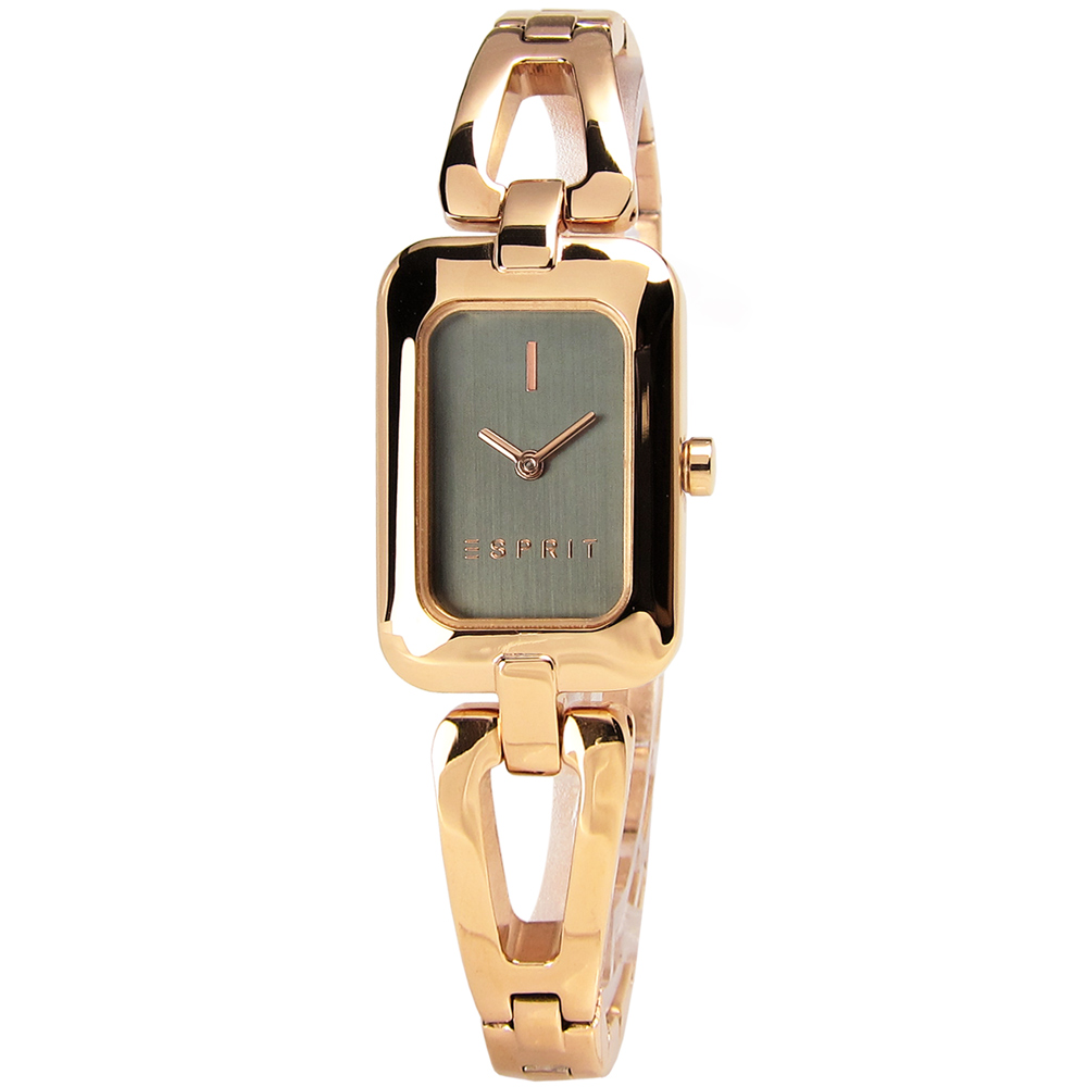 ESPRIT 女人之星方型手鍊式不鏽鋼腕錶-深棕x鍍玫瑰金/20mm