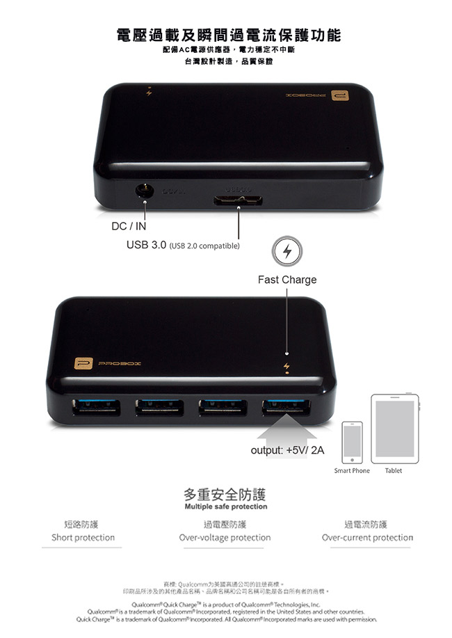 PROBOX 超速USB3.0 4埠 Hub集線器(含電源轉換器)