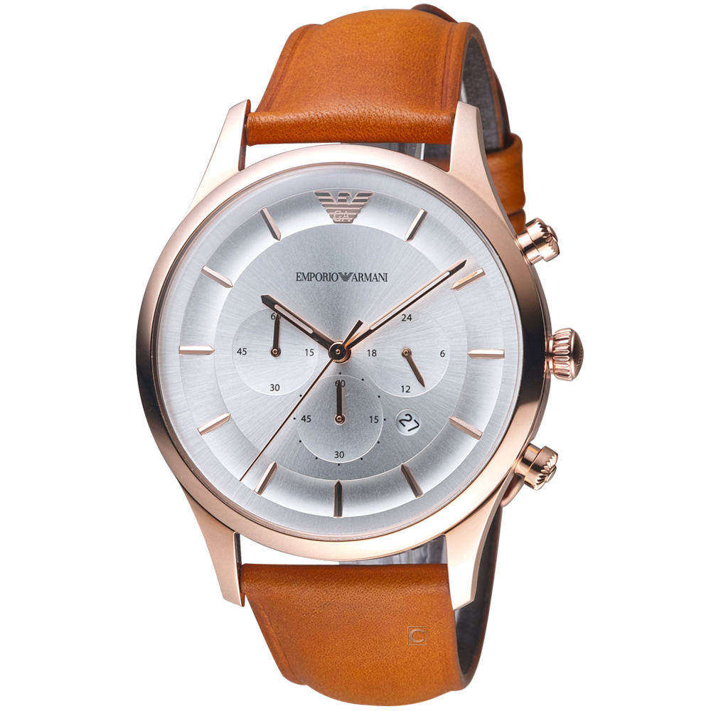 Emporio Armani LAMBDA系列復刻紳士計時腕錶-咖啡色/43mm