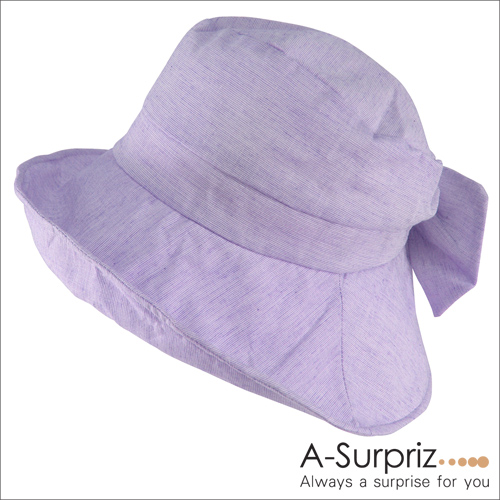A-Surpriz 氣質大蝴蝶結遮陽布帽(淺紫)附防風繩