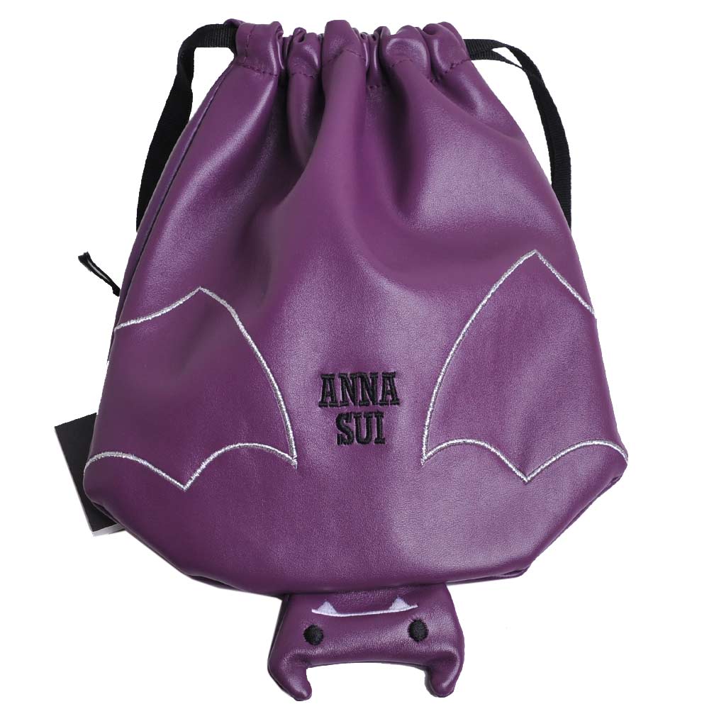 ANNA SUI 品牌LOGO刺繡可愛蝙蝠造型化妝機能包(紫色)