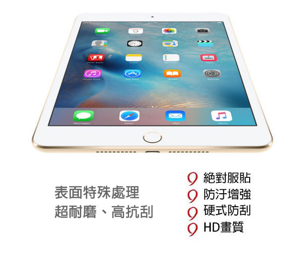 iMos 3SAS iPad mini4 超疏水疏油效果保護貼