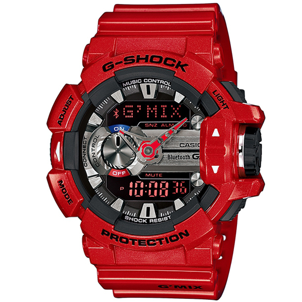 G-SHOCK MIX玩酷生活音樂控制藍芽錶(GBA-400-4A)-黑面x紅/51.9mm