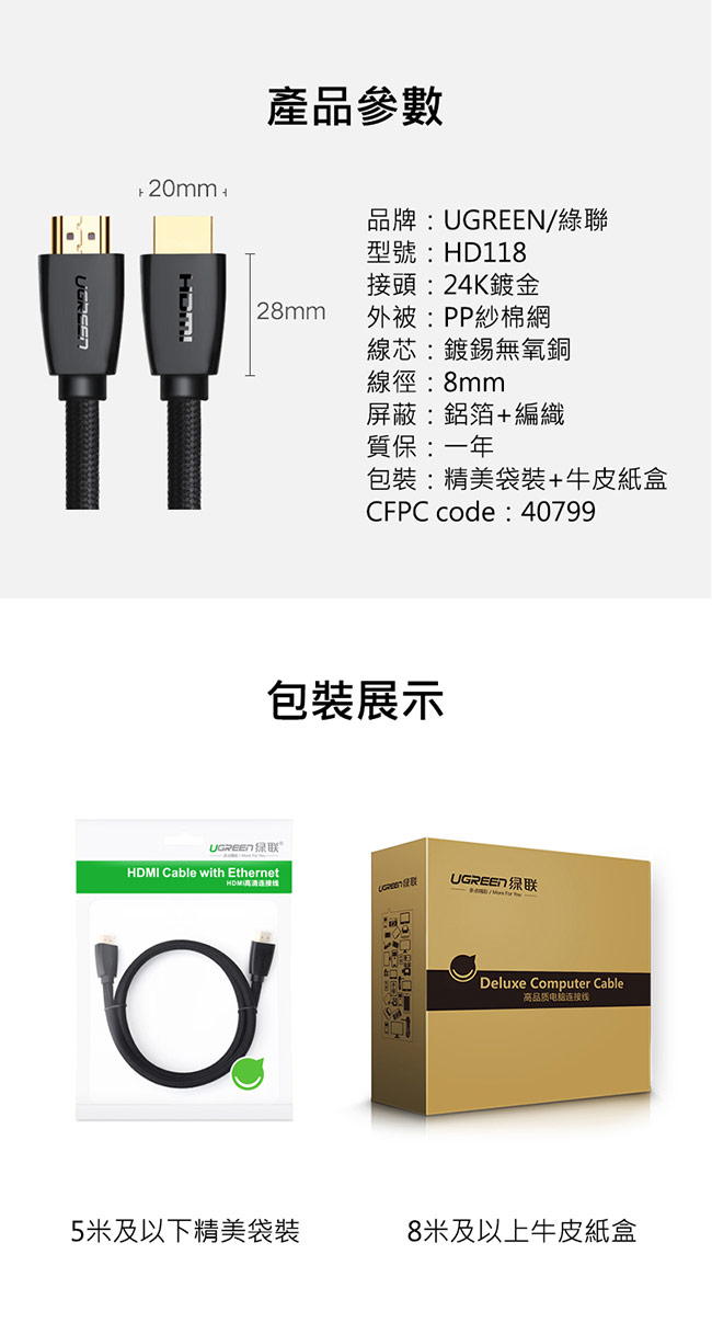 綠聯 HDMI 2.0傳輸線 BRAID版 3M