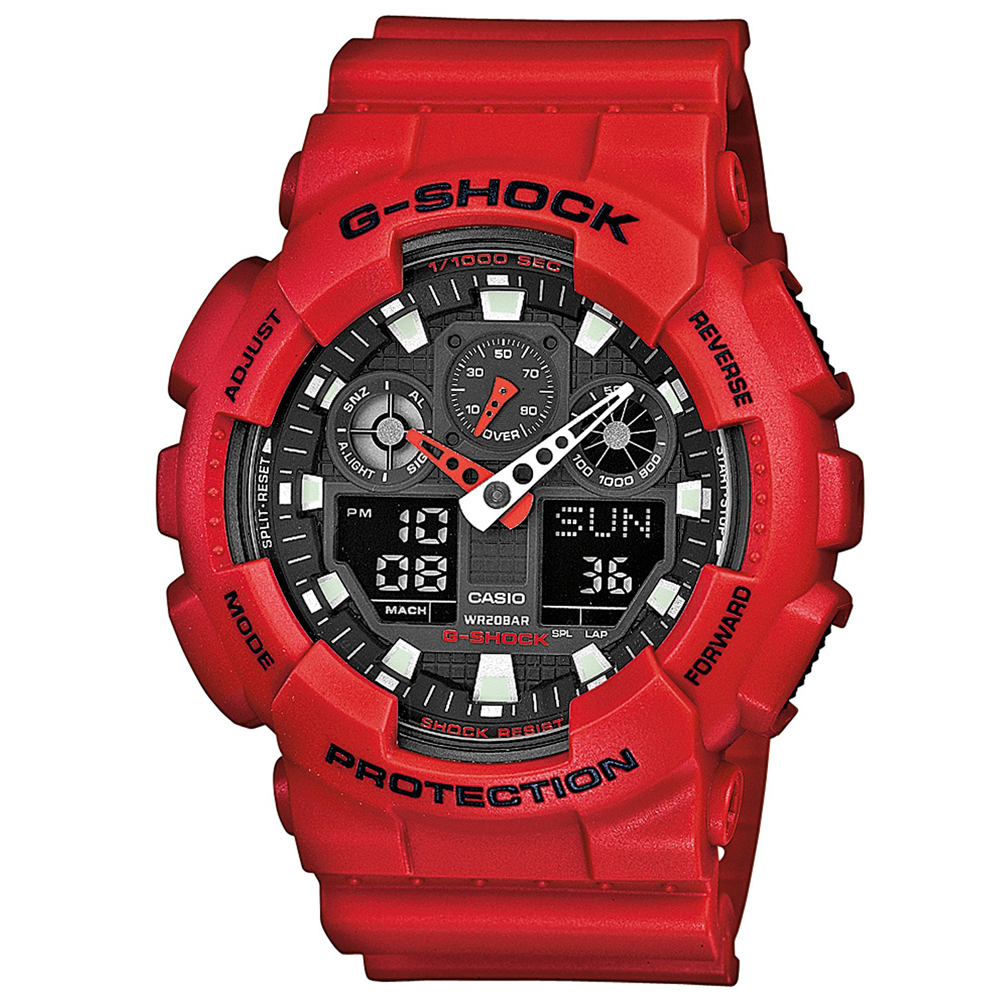 G-SHOCK 大膽搶色重機裝置Man運動錶(GA-100B-4A)-51.2mm | G-SHOCK