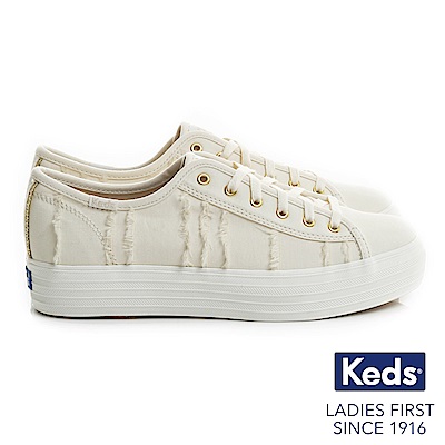 Keds TRIPLE KICK 綁帶休閒鞋-奶油白