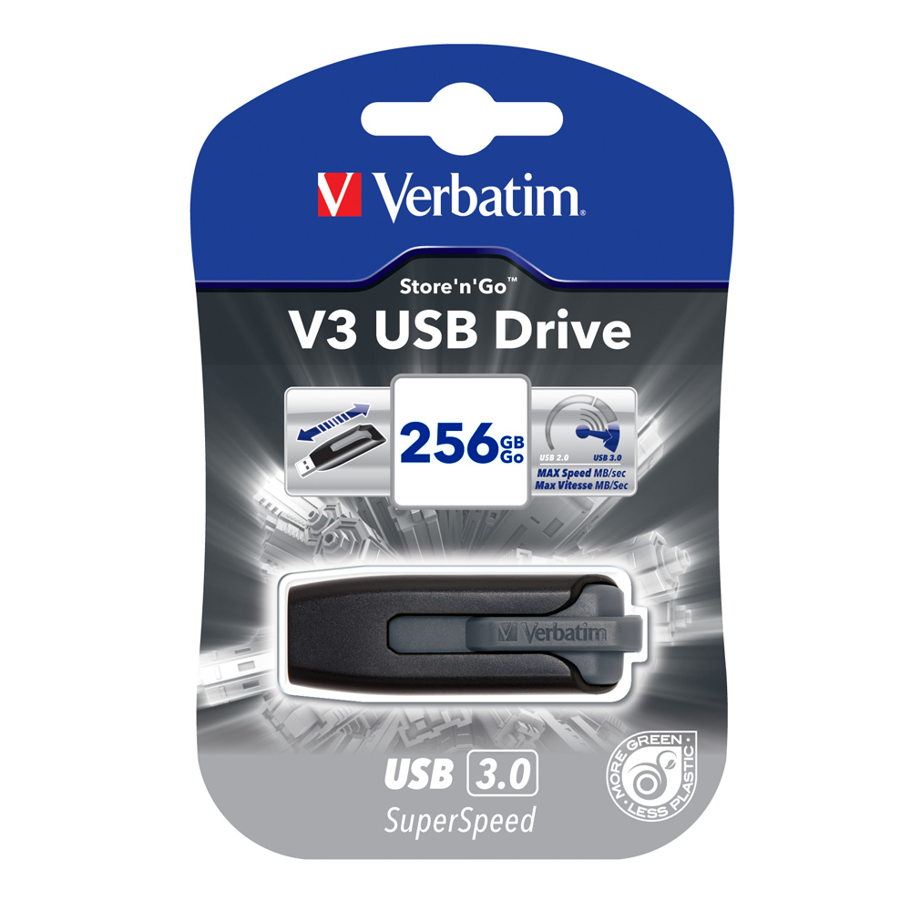 Verbatim 威寶 256GB USB3.0 高速隨身碟 V3 灰黑色