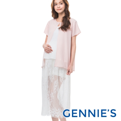 Gennies專櫃-裸膚拼接蕾絲顯瘦內搭洋裝-(T1B15-白)-M