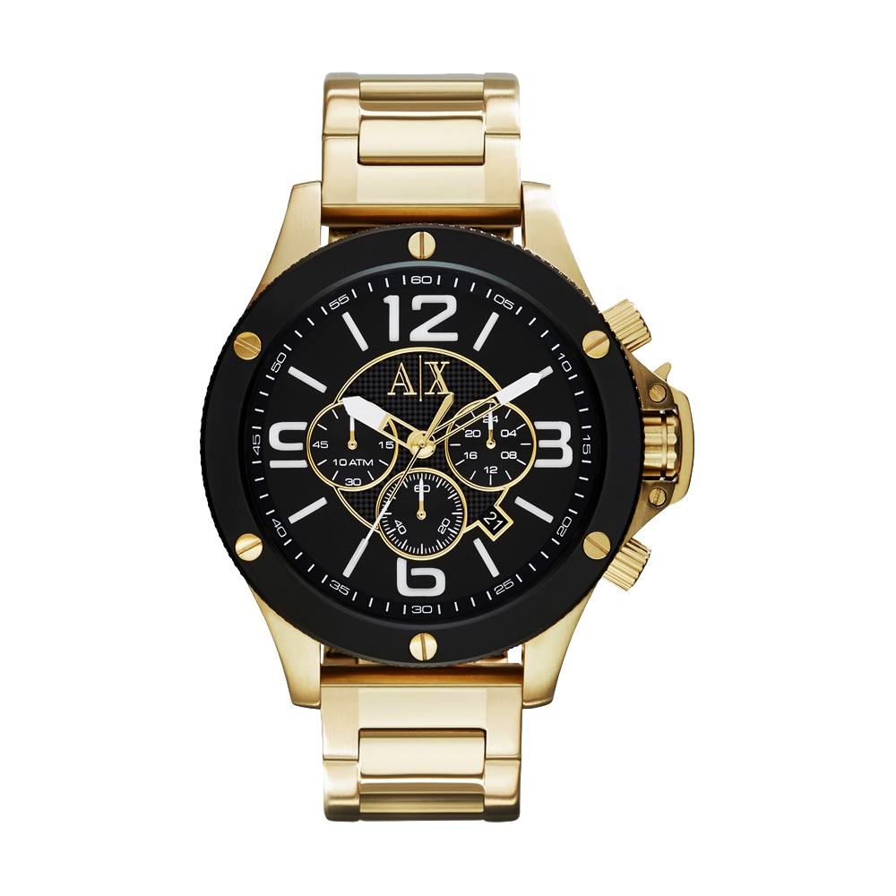 A│X Armani Exchange 重裝軍式風格計時腕錶-黑x金/48mm
