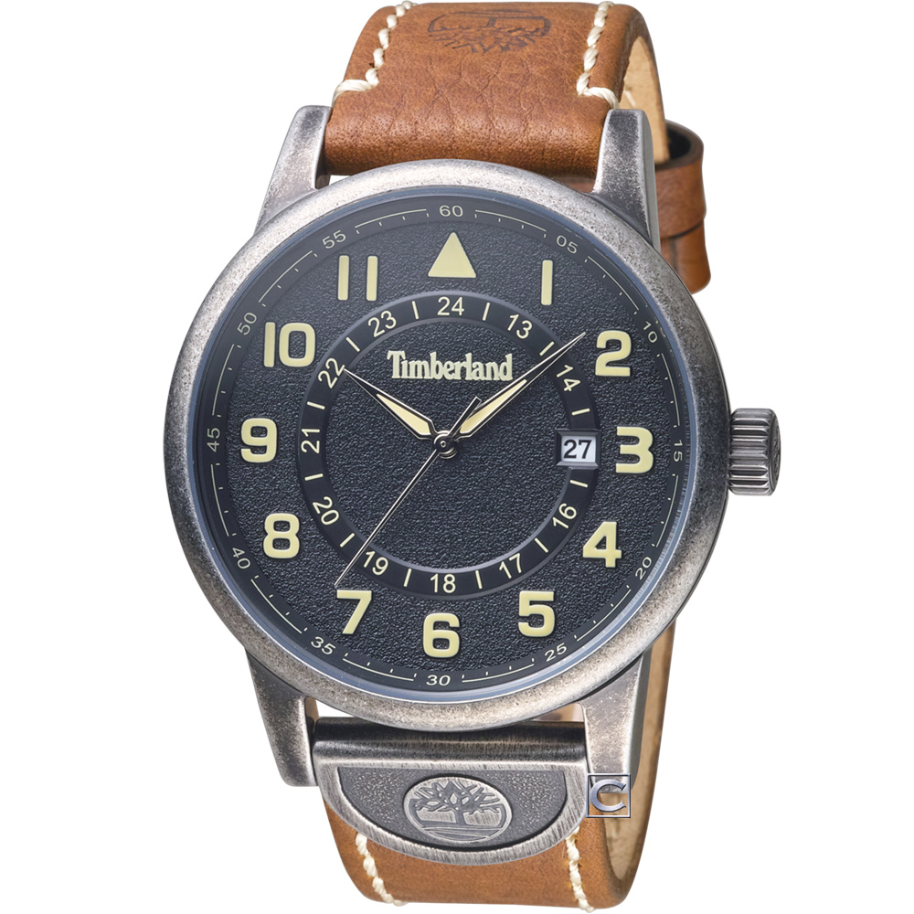 Timberland 西部牛仔時尚腕錶-黑x棕/45mm