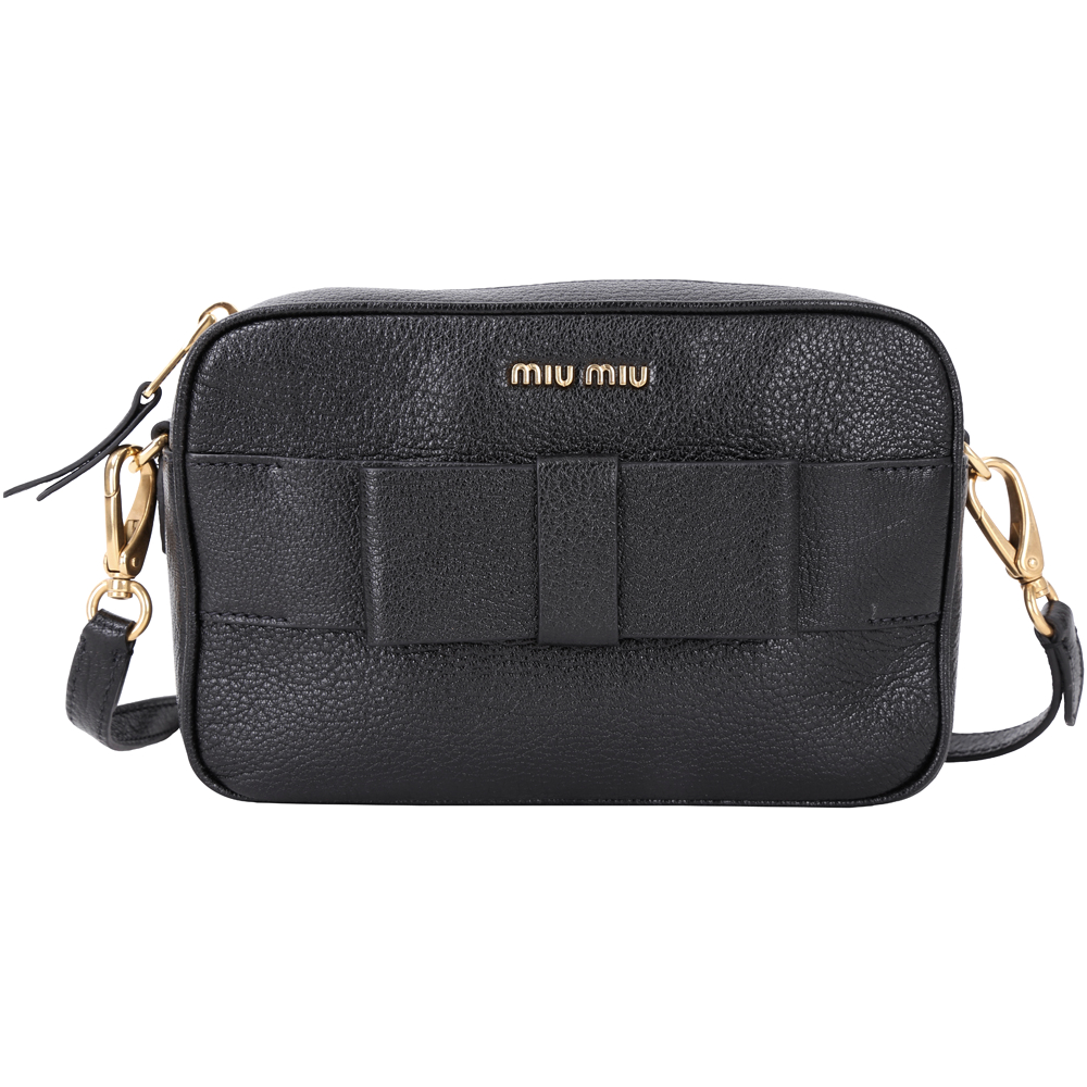 miu miu Madras Fiocco 山羊皮蝴蝶結飾方肩包(黑色)