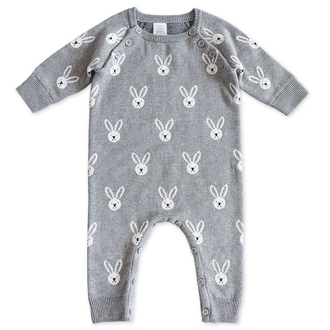 Baby unicorn 灰色針織小兔子圖案長袖連身衣