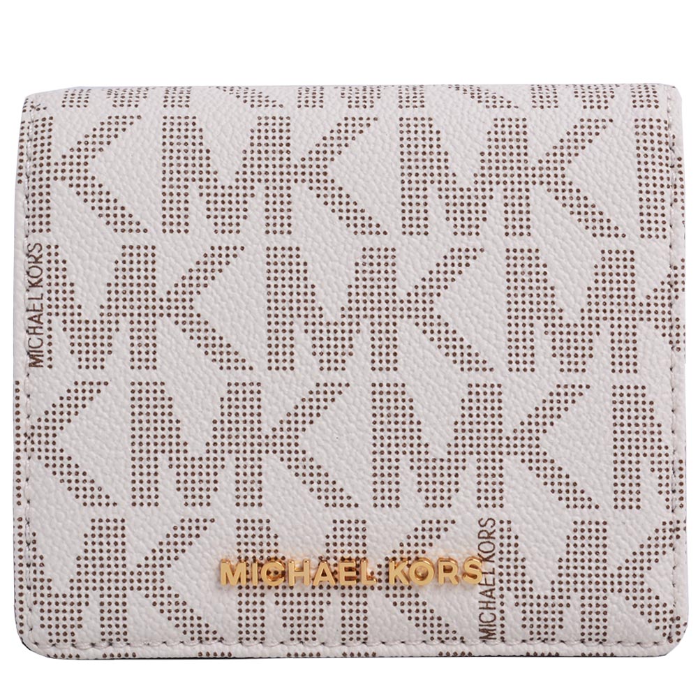 MICHAEL KORS Jet Set 金字滿版皮革雙折扣式短夾-白