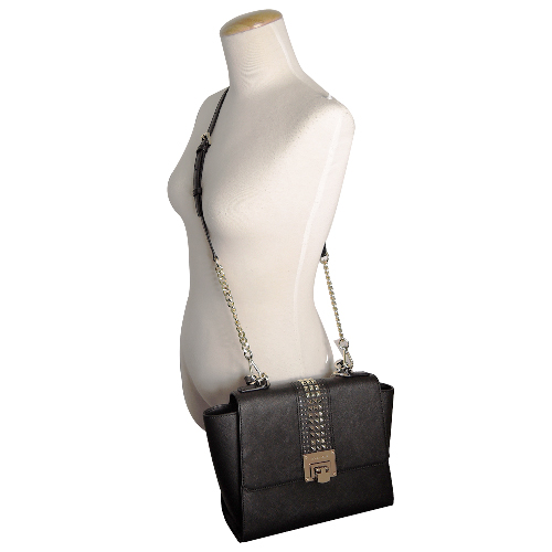 MICHAEL KORS TINA 鉚釘壓釦翻蓋手提斜背包(中/黑)