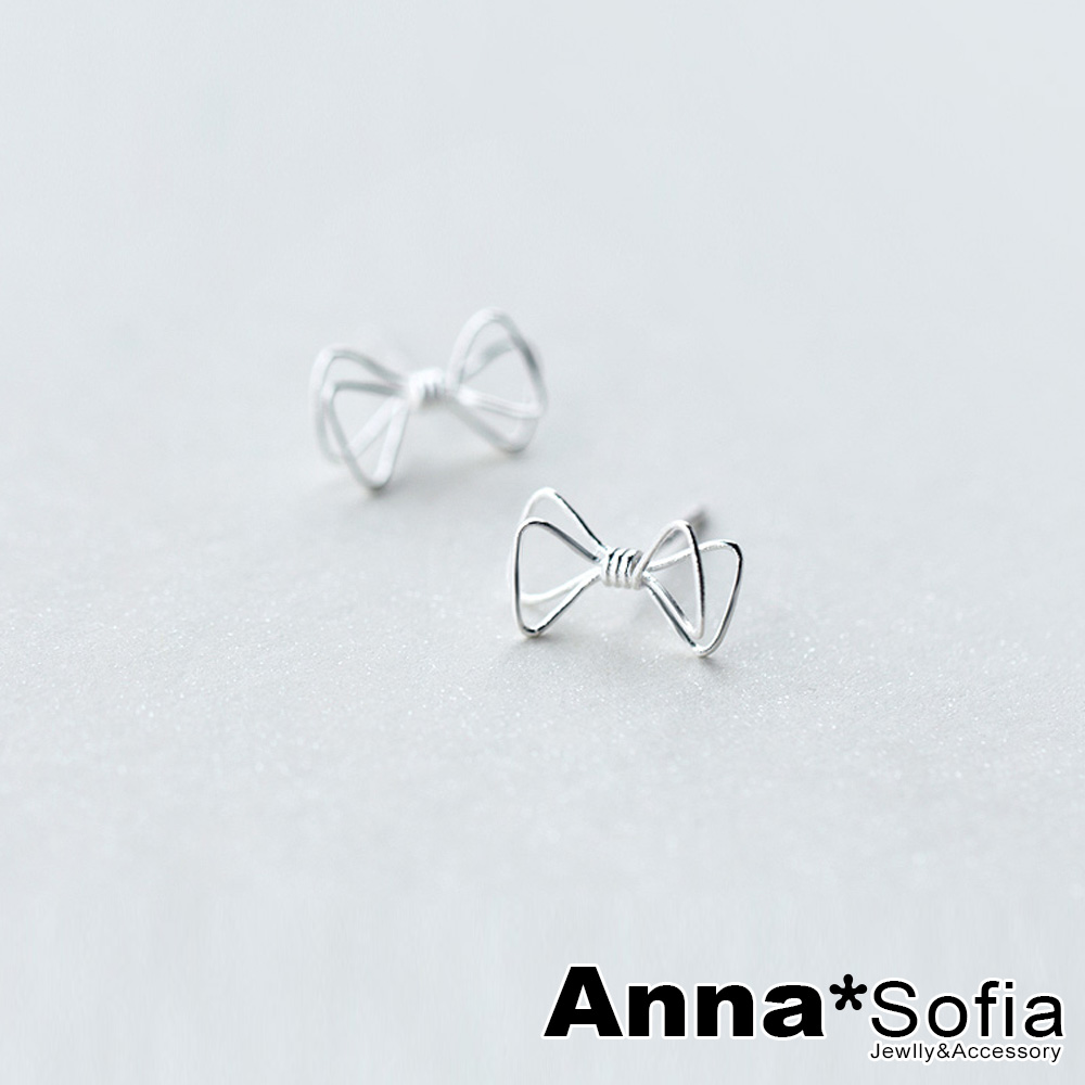 AnnaSofia 細纏線蝴蝶結 925銀針耳針耳環(銀系)